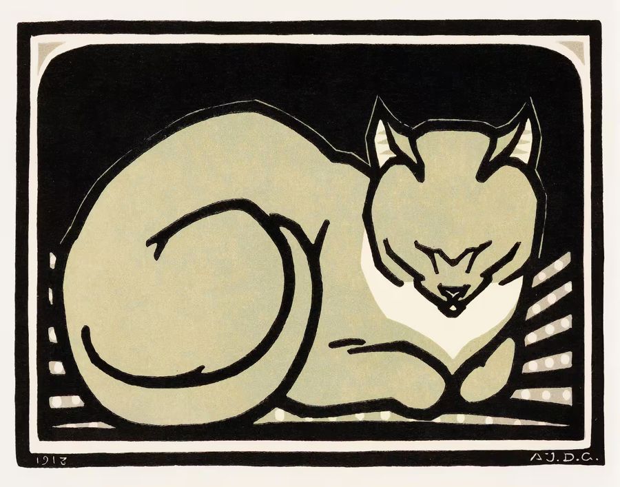 Sleeping Cat Nouveau Cat Retro