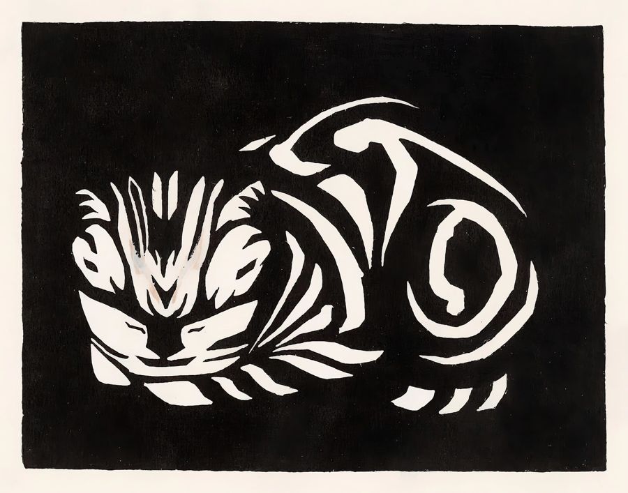 , Sleeping Cat Nouveau Cat Retro