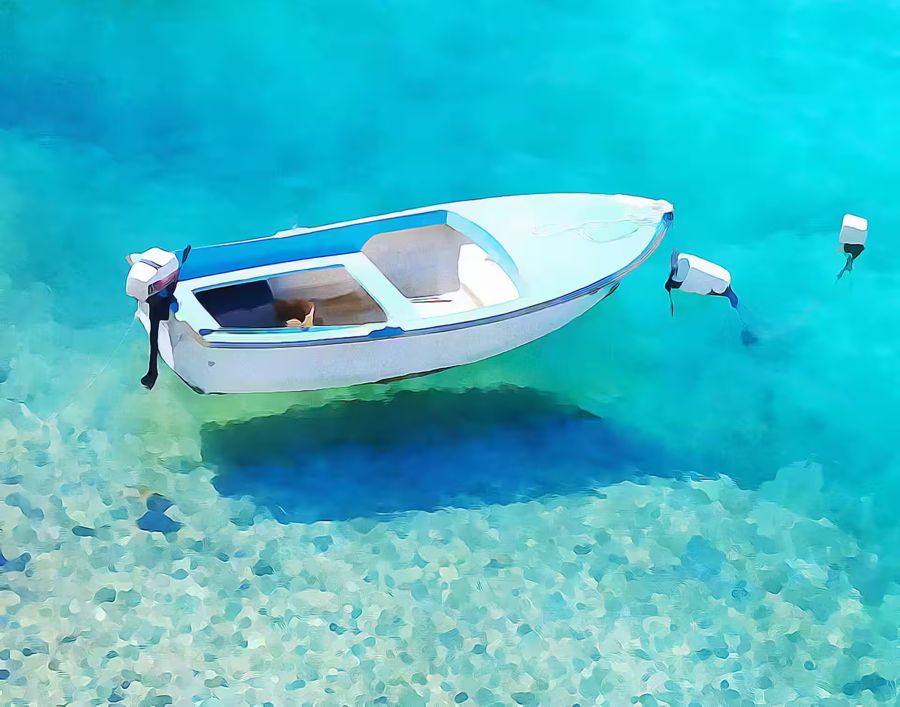 , Small Boat Floating Sea Landscape