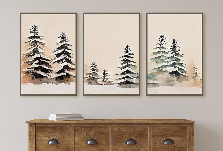 EcoArtLab Originals, Snowy Forest Watercolor 3 Winter