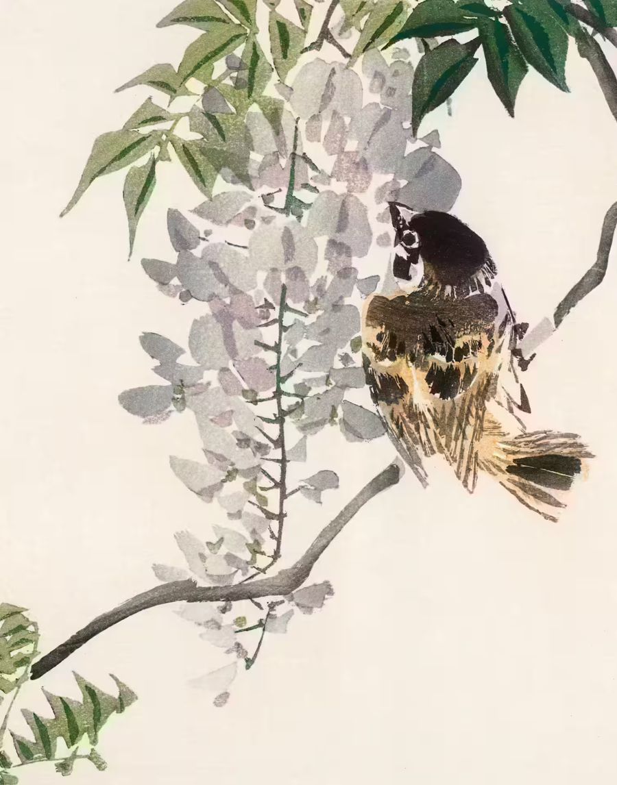 , Sparrow Perched Branch Japanese