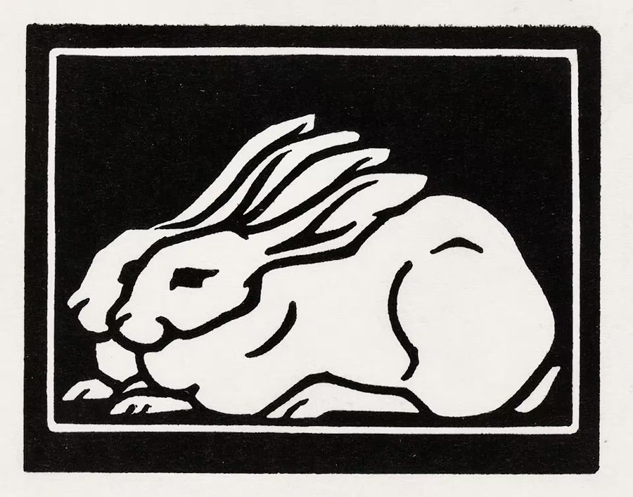 , Two Rabbits Nouveau Retro Rabbit