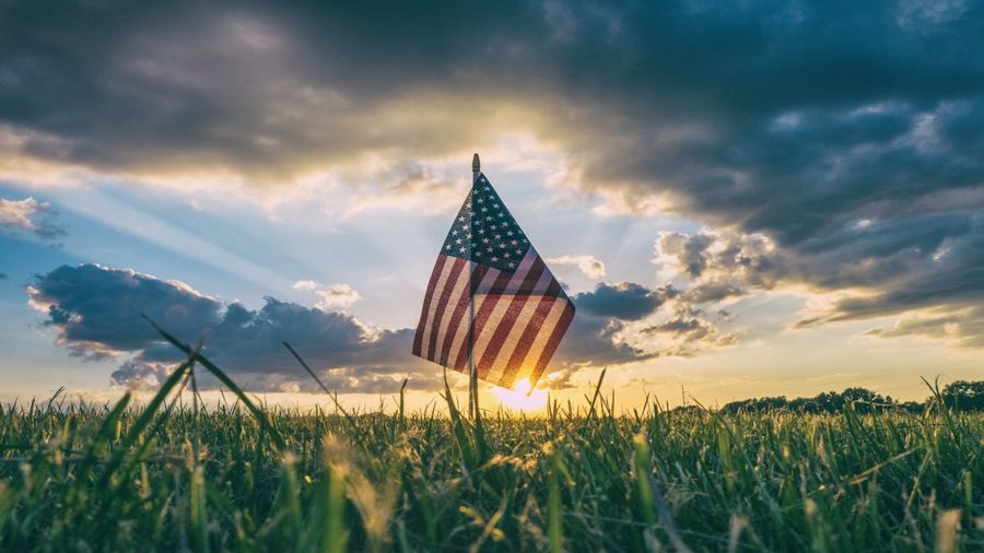 , US Flag in Sunset