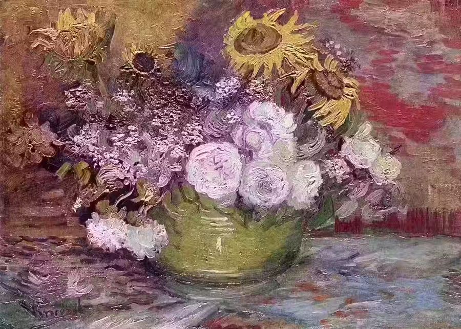 van Gogh Bowl Sunflowers Roses