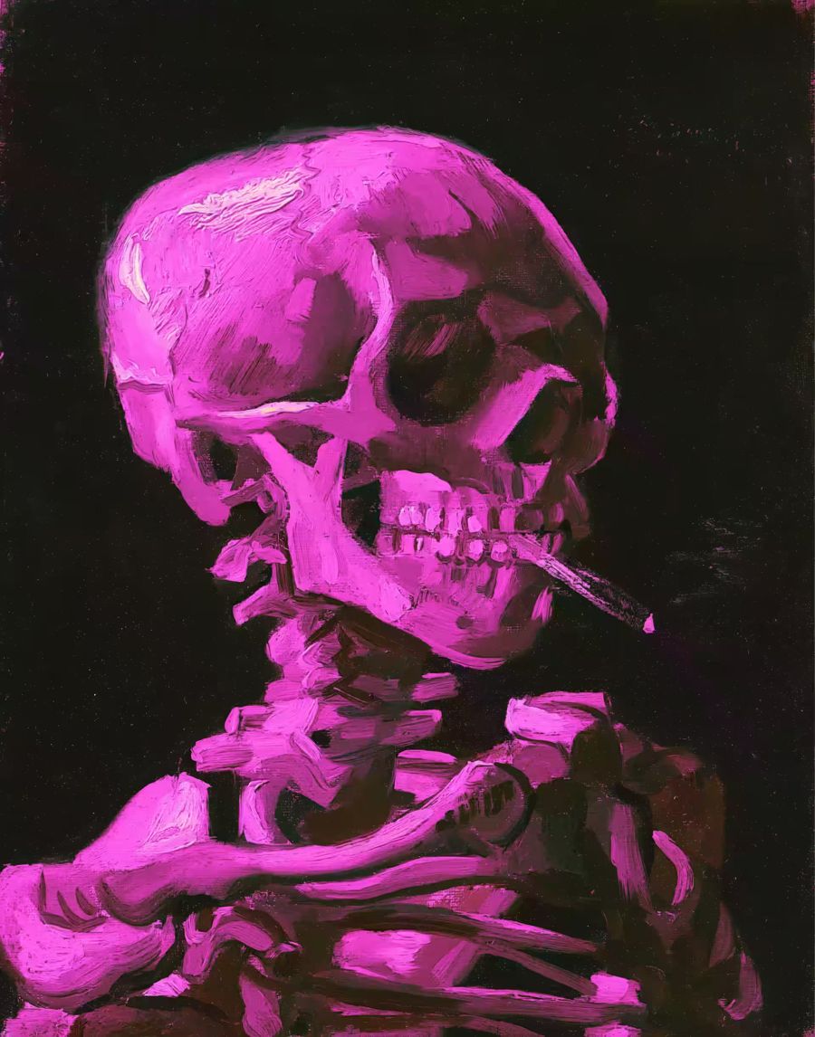 Van Gogh Pink Skull Skeleton