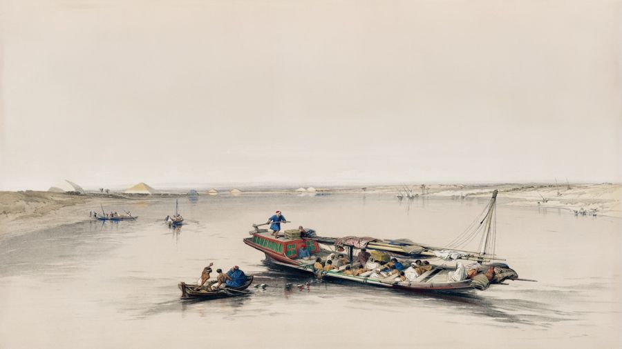, View on the Nile looking towards the Pyramids