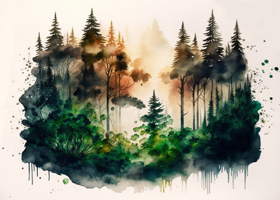 EcoArtLab Originals, Watercolor Abstract Forest Landscape