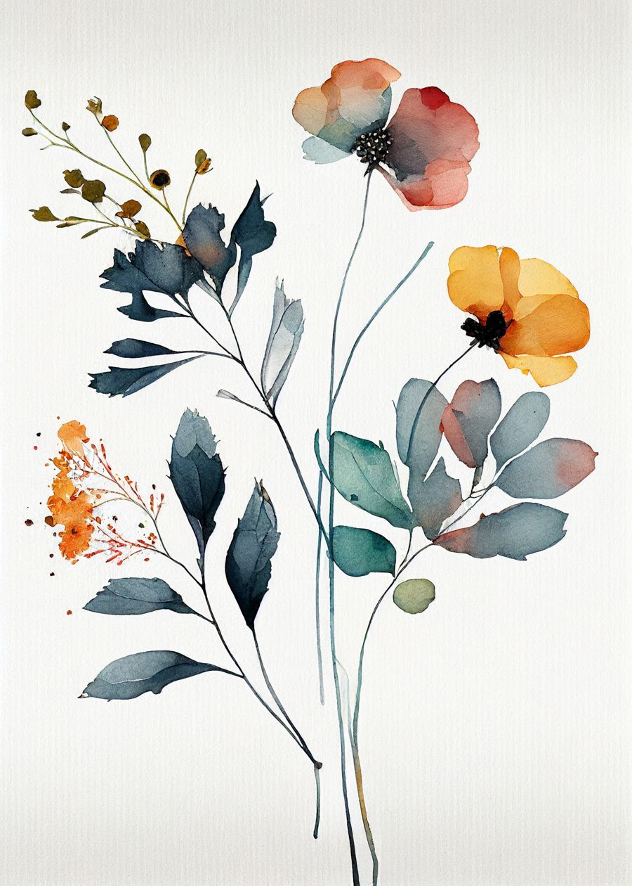 EcoArtLab Originals, Watercolor Botanical Flower Watercolor