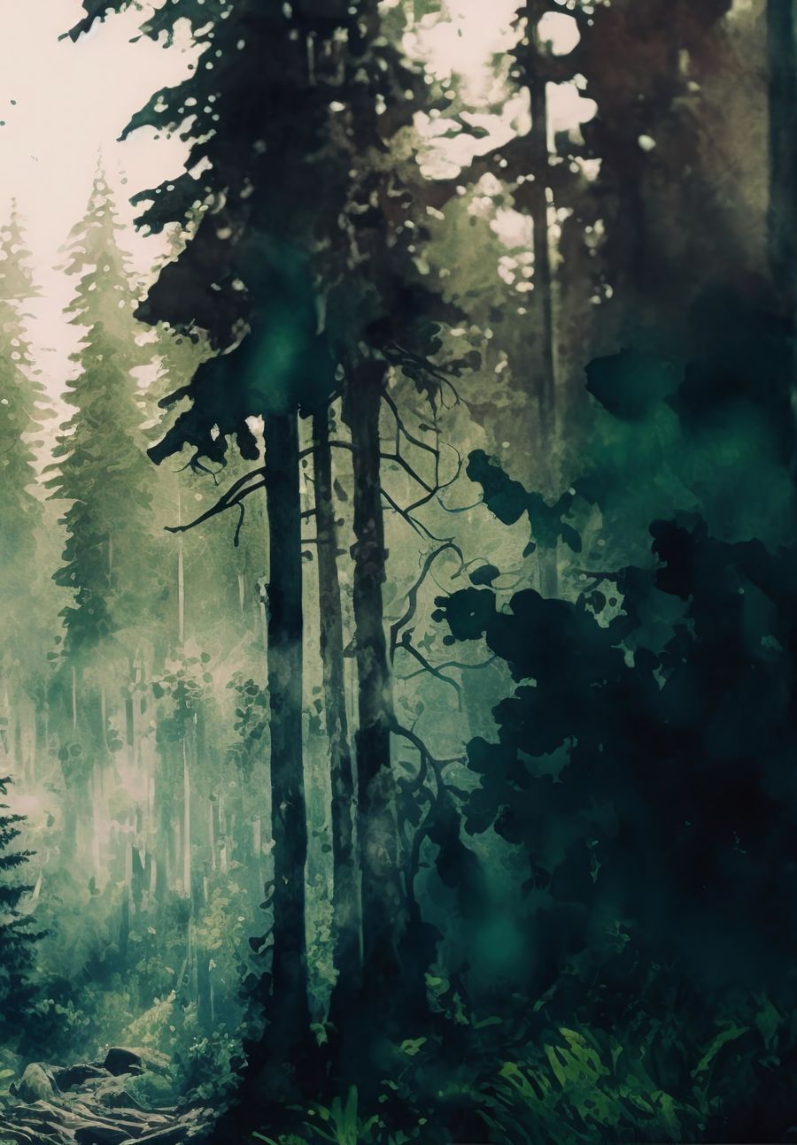 EcoArtLab Originals, Watercolor Dense Forest Landscape 2