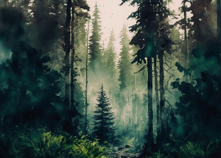 EcoArtLab Originals, Watercolor Dense Forest Landscape Green