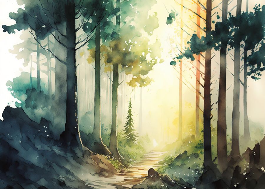 EcoArtLab Originals, Watercolor Forest Landscape Colorful