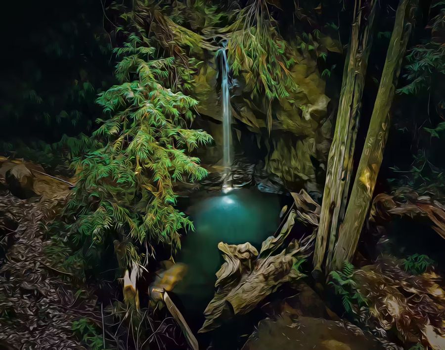 , Waterfall Pouring Down Pond