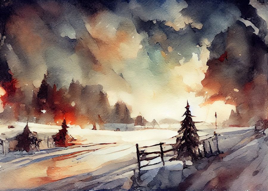 Winter Landscape Watercolor Snowy