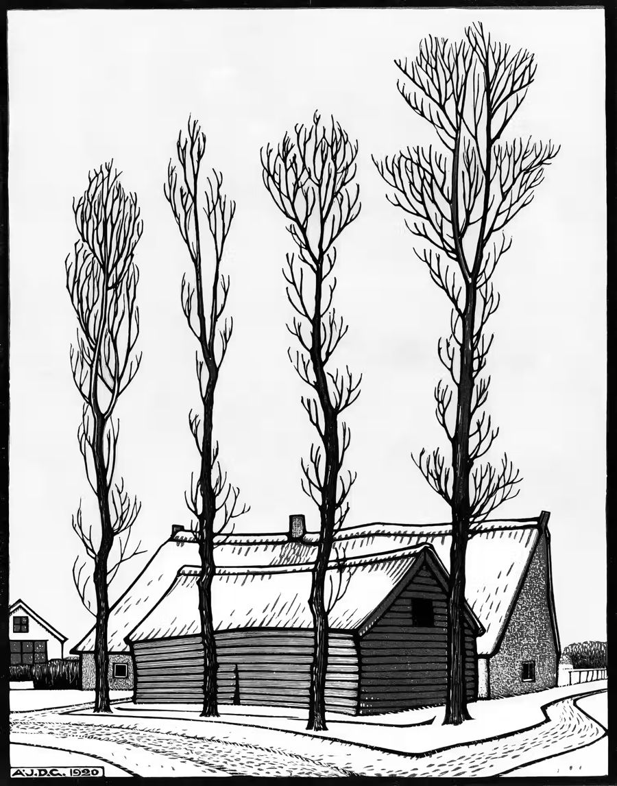 Winter Scene Nouveau Black White