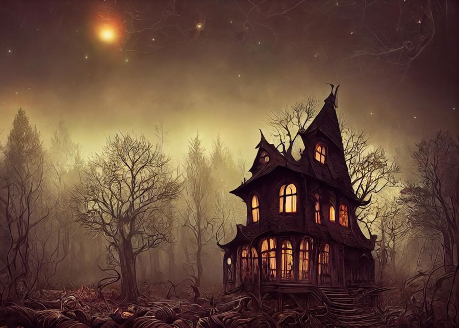 , Witch House Dark Misty Forest