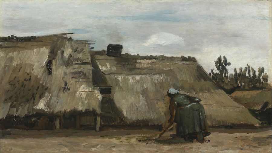 Woman Digging in Front of Her Cottage