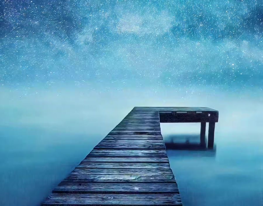 , Wooden Pier Starry Night Wooden