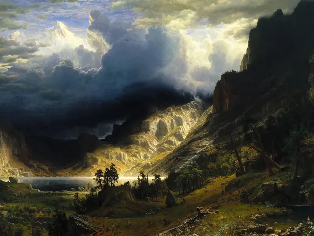 A Storm in the Rocky Mountains Mt Rosalie by Albert Bierstadt, horizontal tablet wallpaper
