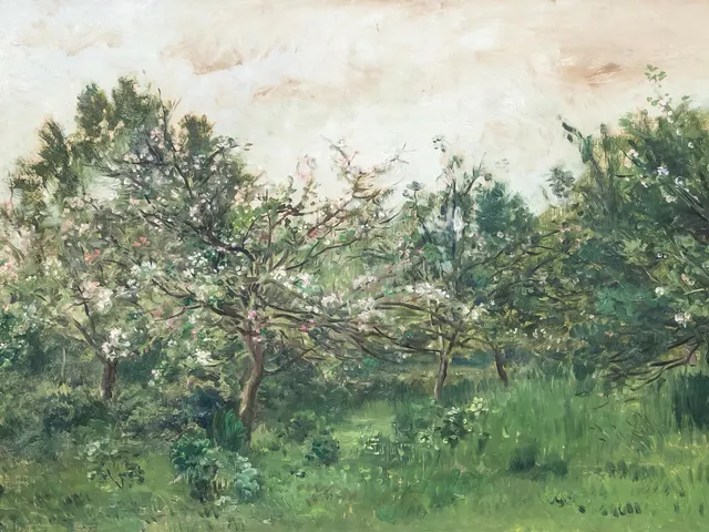 Meadow With Blossoming Fruit Tree by Charles Francois Daubigny, horizontal tablet wallpaper