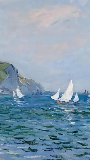 Cliffs and Sailboats at Pourville wallpaper