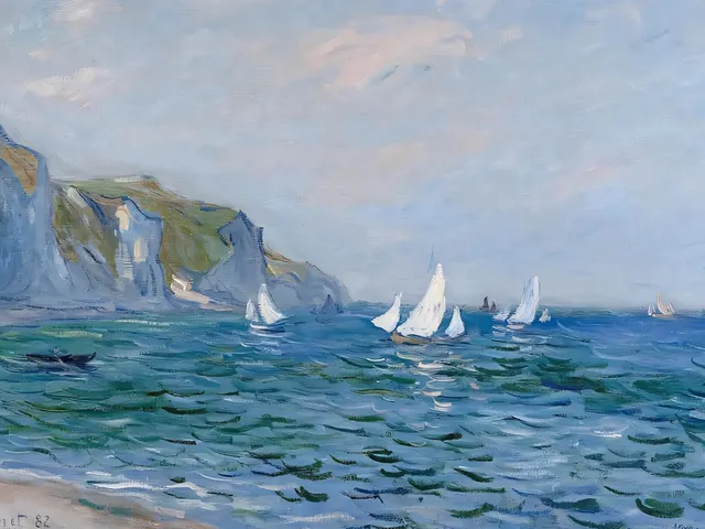 Cliffs and Sailboats at Pourville by Claude Monet, horizontal tablet wallpaper