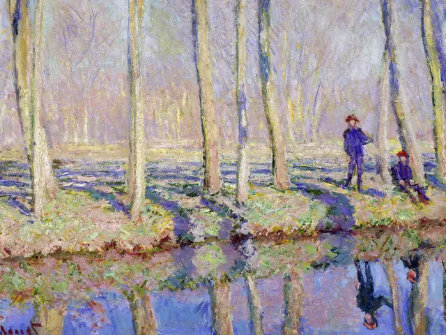 Jean Pierre Hoschede and Michel Monet on the Bank of the Epte by Claude Monet, horizontal tablet wallpaper