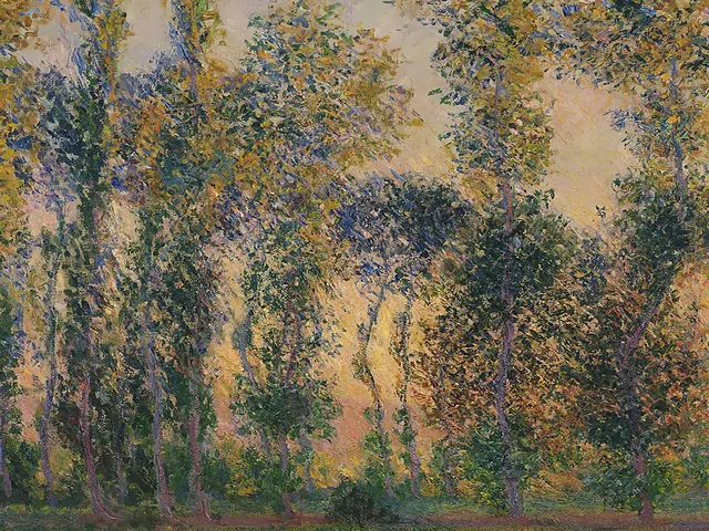 Poplars at Giverny Sunrise by Claude Monet, horizontal tablet wallpaper