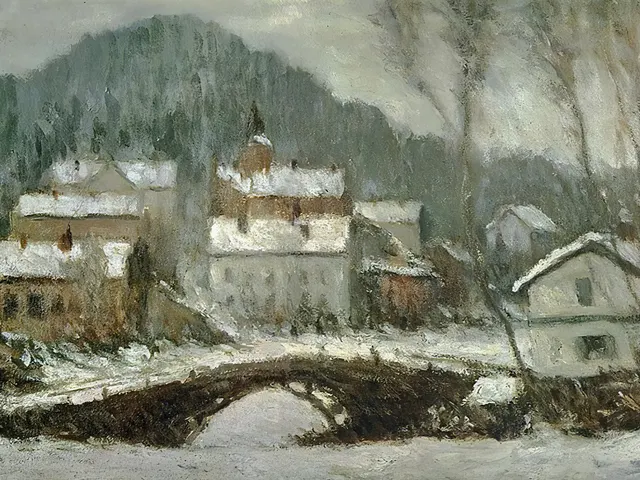 Sandvika Village in the Snow by Claude Monet, horizontal tablet wallpaper