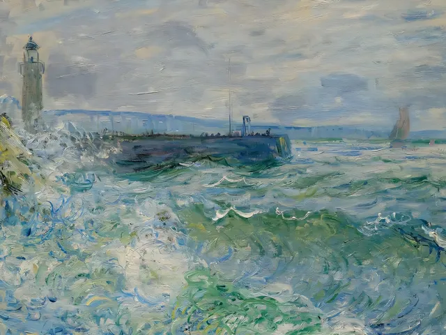 The Jetty at Fecamp in Rough Weather by Claude Monet, horizontal tablet wallpaper