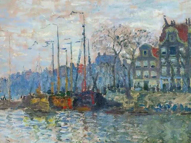 View of the Prins Hendrikkade and the Kromme Waal in Amsterdam by Claude Monet, horizontal tablet wallpaper