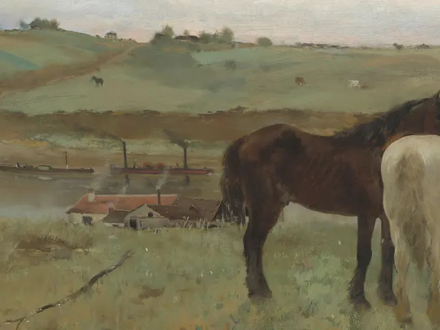 Horses in the Meadow by Edgar Degas, horizontal tablet wallpaper