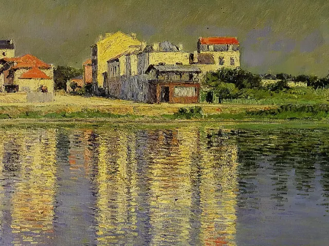 Houses Mirrored in the Water of the Seine at Argenteuil by Gustave Caillebotte, horizontal tablet wallpaper