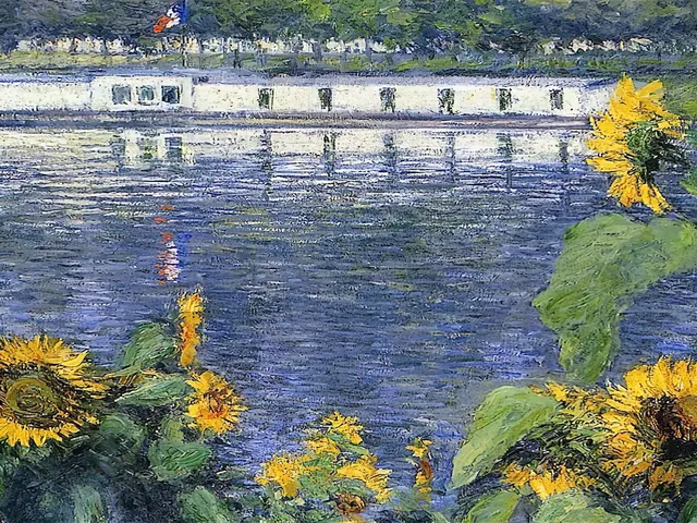 Sunflowers on the Banks of the Seine by Gustave Caillebotte, horizontal tablet wallpaper