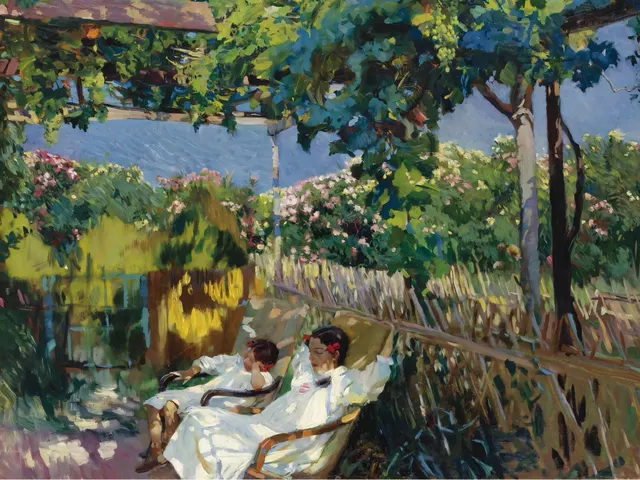 The Siesta In The Garden by Joaquin Sorolla Y Bastida, horizontal tablet wallpaper
