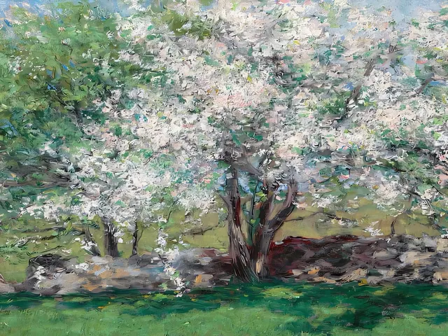 Apple Trees by John Leslie Breck, horizontal tablet wallpaper