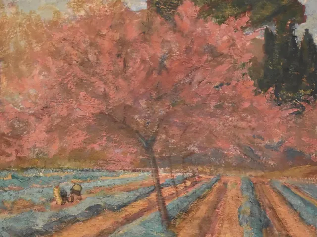 Peach Trees In Bloom by Louis Bausil, horizontal tablet wallpaper