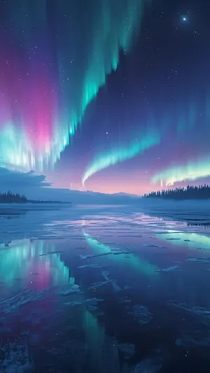 Northern Lights Over Frozen Lake wallpaper