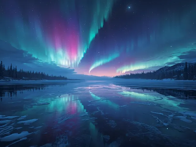 Northern Lights Over Frozen Lake by EcoArtLab, horizontal tablet wallpaper