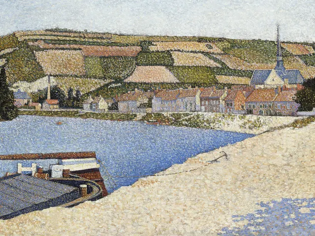 Hillside from Downstream Les Andelys by Paul Signac, horizontal tablet wallpaper