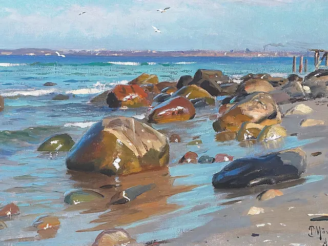Coastal View From Aalsgaarde by Peder Monsted, horizontal tablet wallpaper