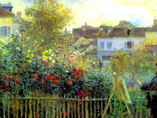 Claude Monet painting in his garden in Argenteuil by Pierre Auguste Renoir, horizontal tablet wallpaper