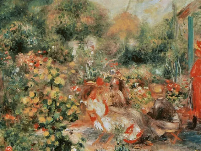 Young Girls in the Garden at Montmartre by Pierre-Auguste Renoir, horizontal tablet wallpaper