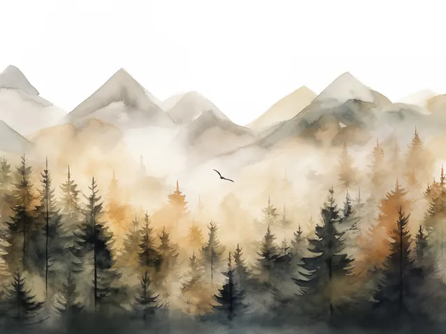 Pine Tree Mountains by EcoArtLab, horizontal tablet wallpaper