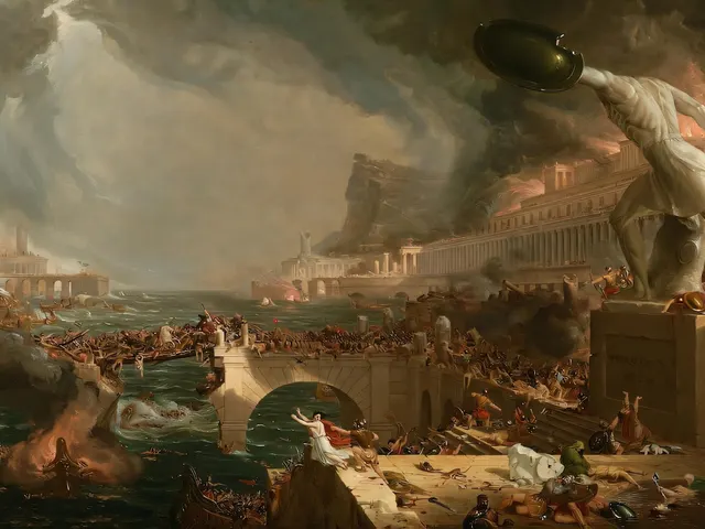 The Course of Empire Destruction by Thomas Cole, horizontal tablet wallpaper