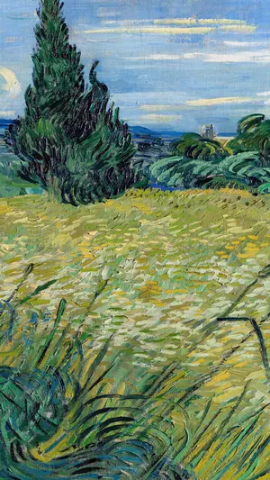Green Wheat Field with Cypress wallpaper