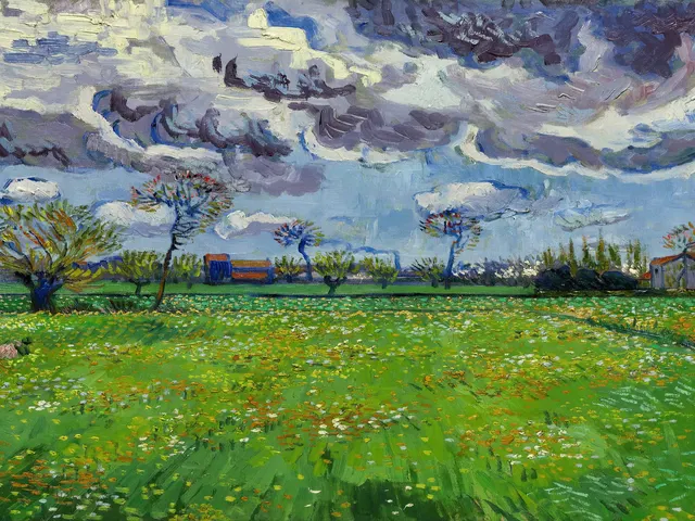 Landscape Under a Stormy Sky by Vincent van Gogh, horizontal tablet wallpaper