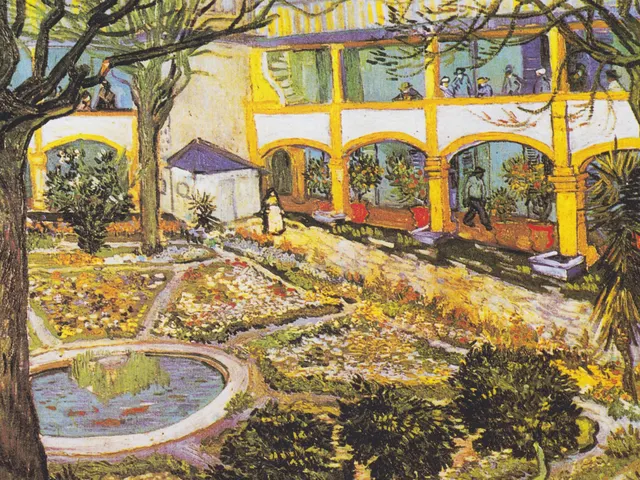 The Courtyard of the Hospital at Arles by Vincent van Gogh, horizontal tablet wallpaper