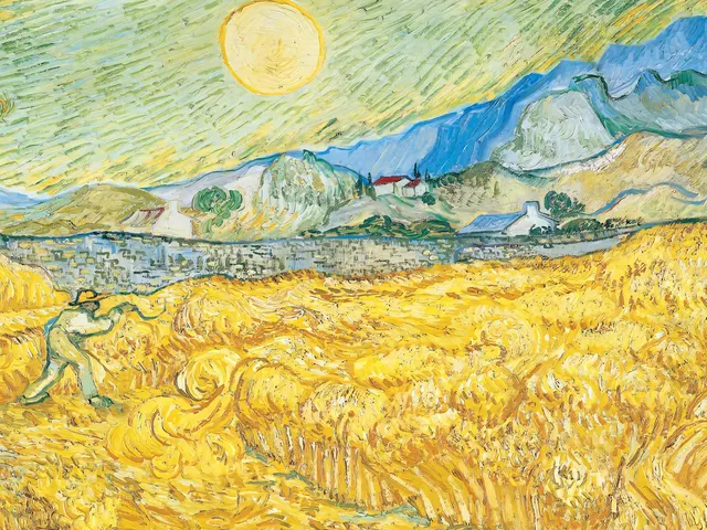 Wheat Field Behind Saint-Rémy with a Reaper by Vincent van Gogh, horizontal tablet wallpaper
