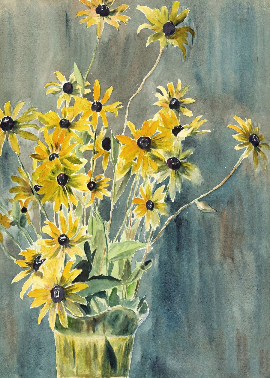 , Yellow Flowers Vase Still Botanical