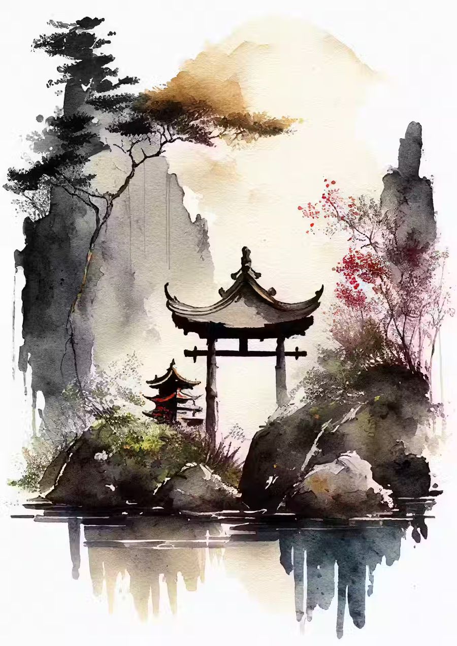 Zen Garden Watercolor Zen Japandi